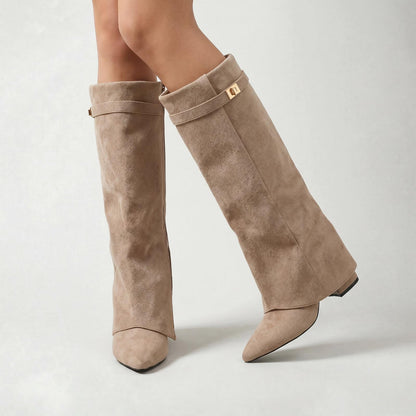 Bottes mi-mollet de luxe pour femme à bout pointu et talon bloc classique