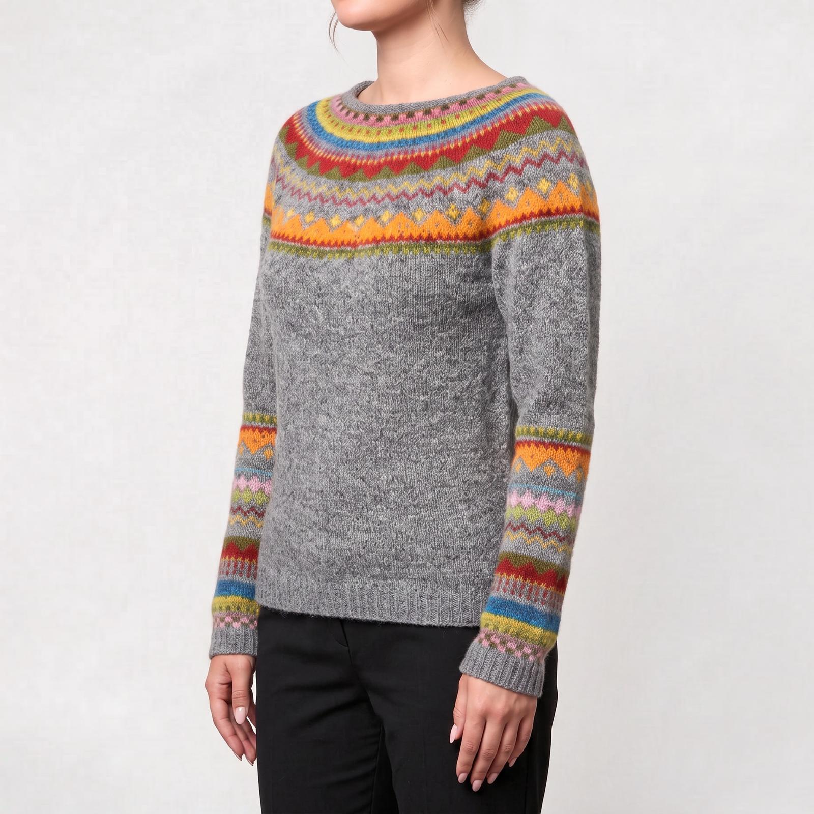 Pull Femme Classique à Motifs Imprimés Coupe Ample Tricot Décontracté Automne-Hiver