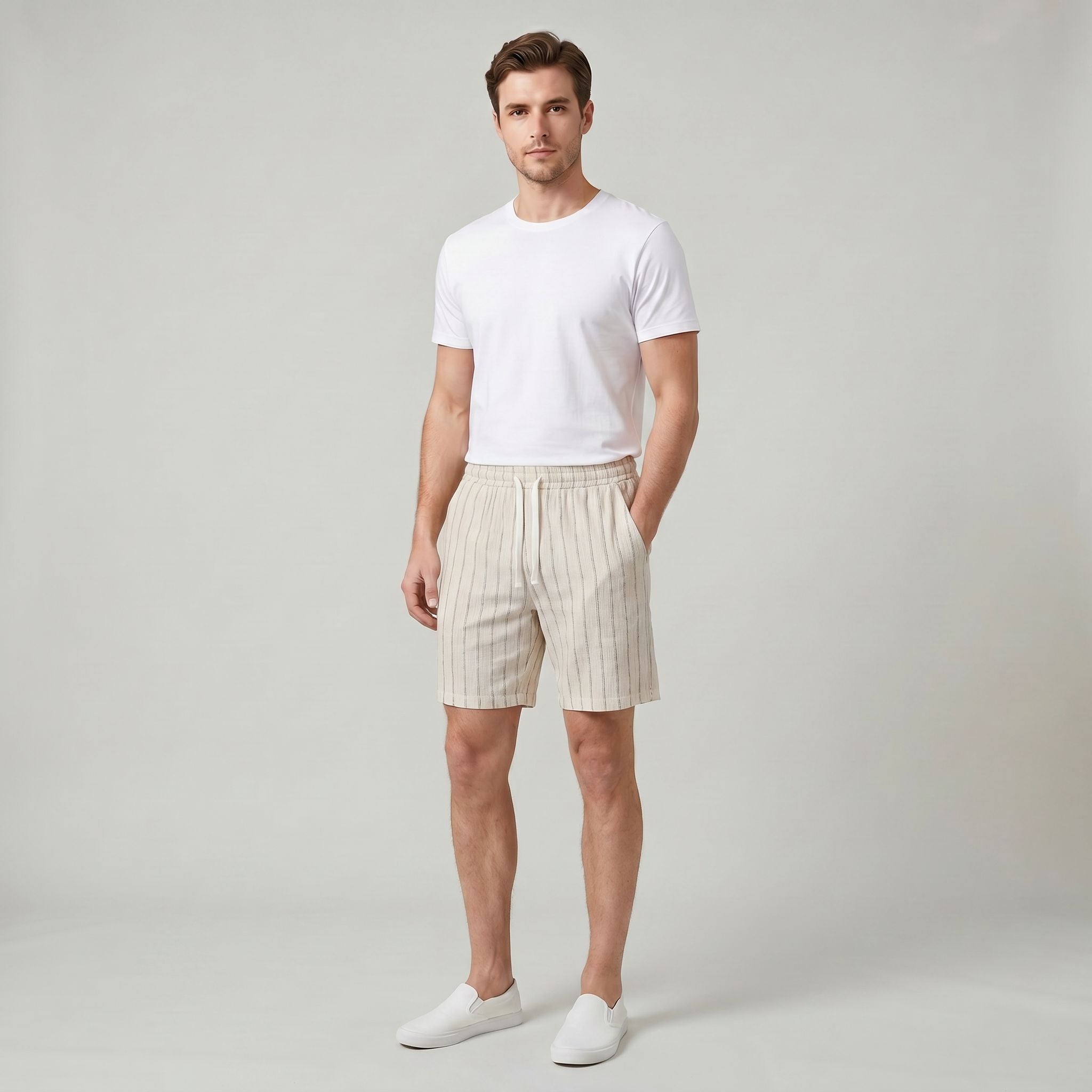 Short de Détente Rayé pour Homme Léger et Confortable au Quotidien