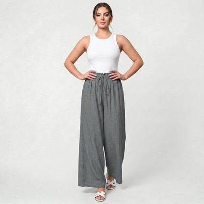 Pantalon Long Femme Coupe Large Taille Haute Style Classique Élégant