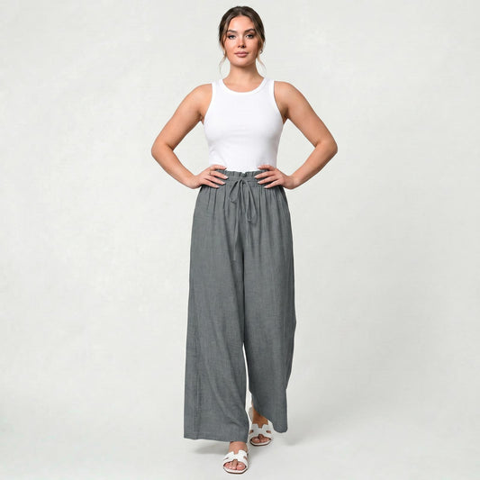 Pantalon Long Femme Coupe Large Taille Haute Style Classique Élégant