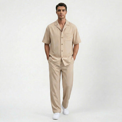 Ensemble costume homme en coton respirant à manches courtes, style quotidien