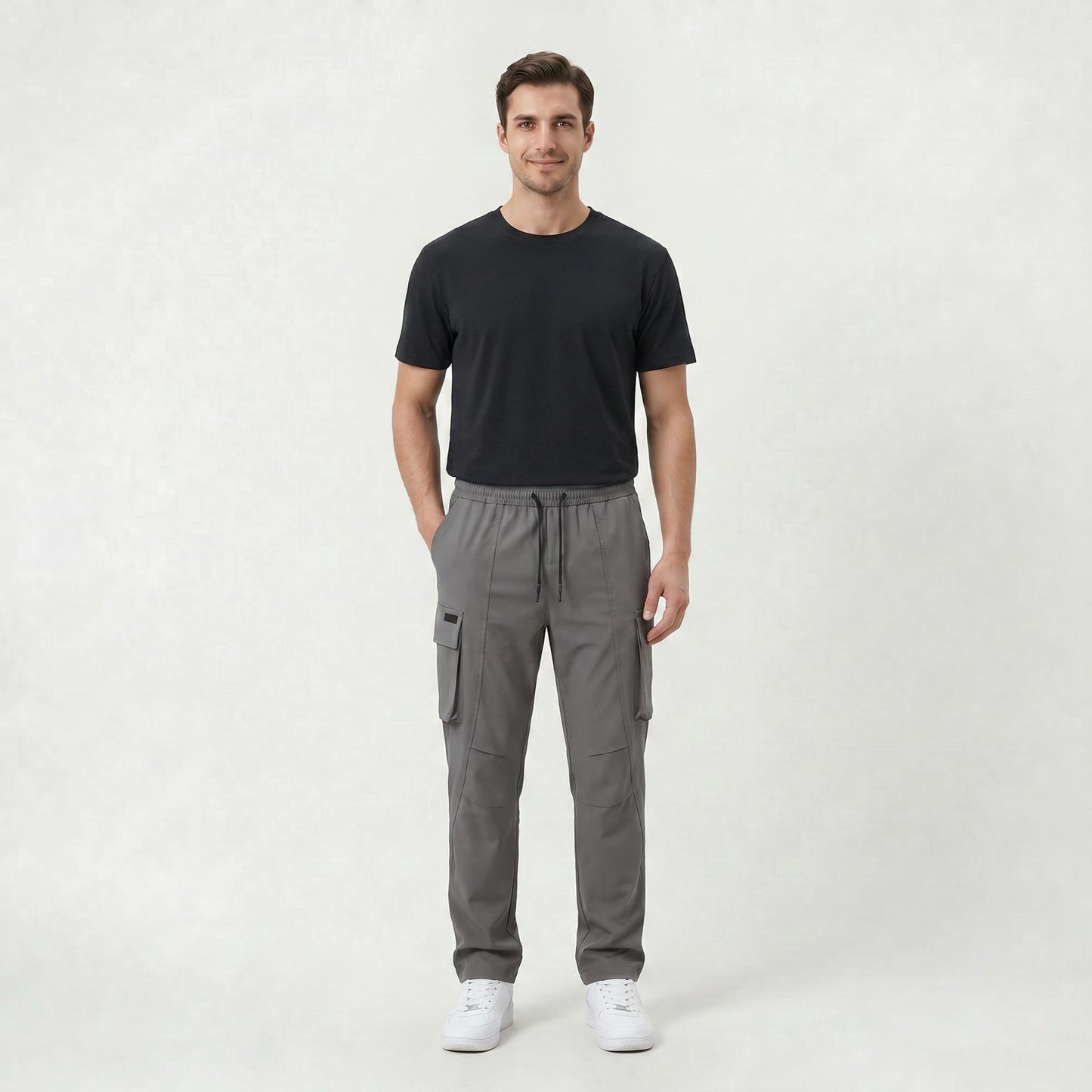Pantalon Cargo Décontracté Homme Coupe Droite à Taille Cordon de Serrage