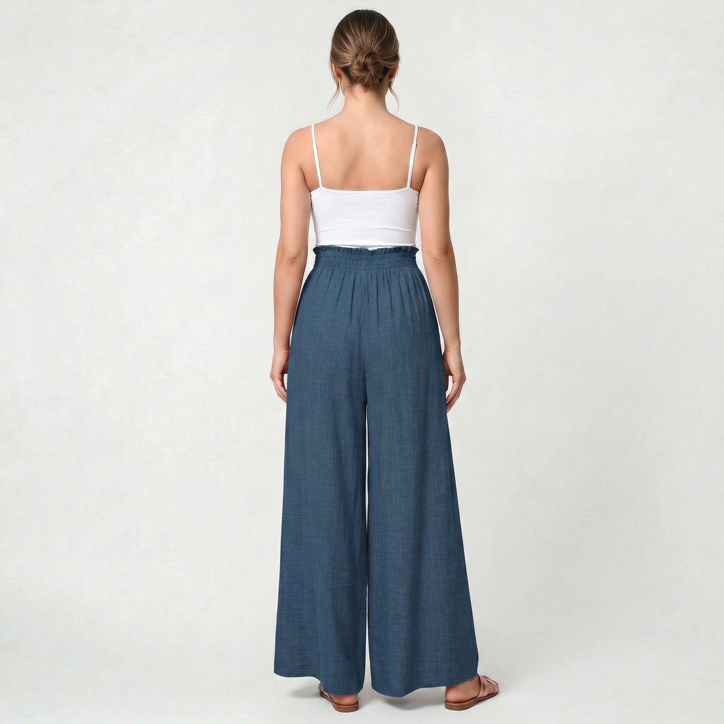 Pantalon Long Femme Coupe Large Taille Haute Style Classique Élégant