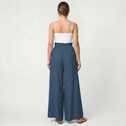 Pantalon Long Femme Coupe Large Taille Haute Style Classique Élégant