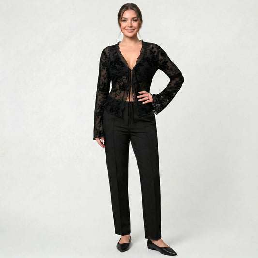 Blouse Noire Ajustée Transparente Élégante pour Femme