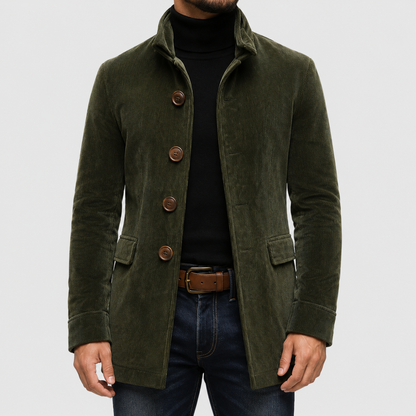 Men's Corduroy Jacket - Stand Collar Button-Up Slim Fit