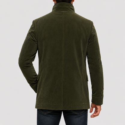 Men's Corduroy Jacket - Stand Collar Button-Up Slim Fit