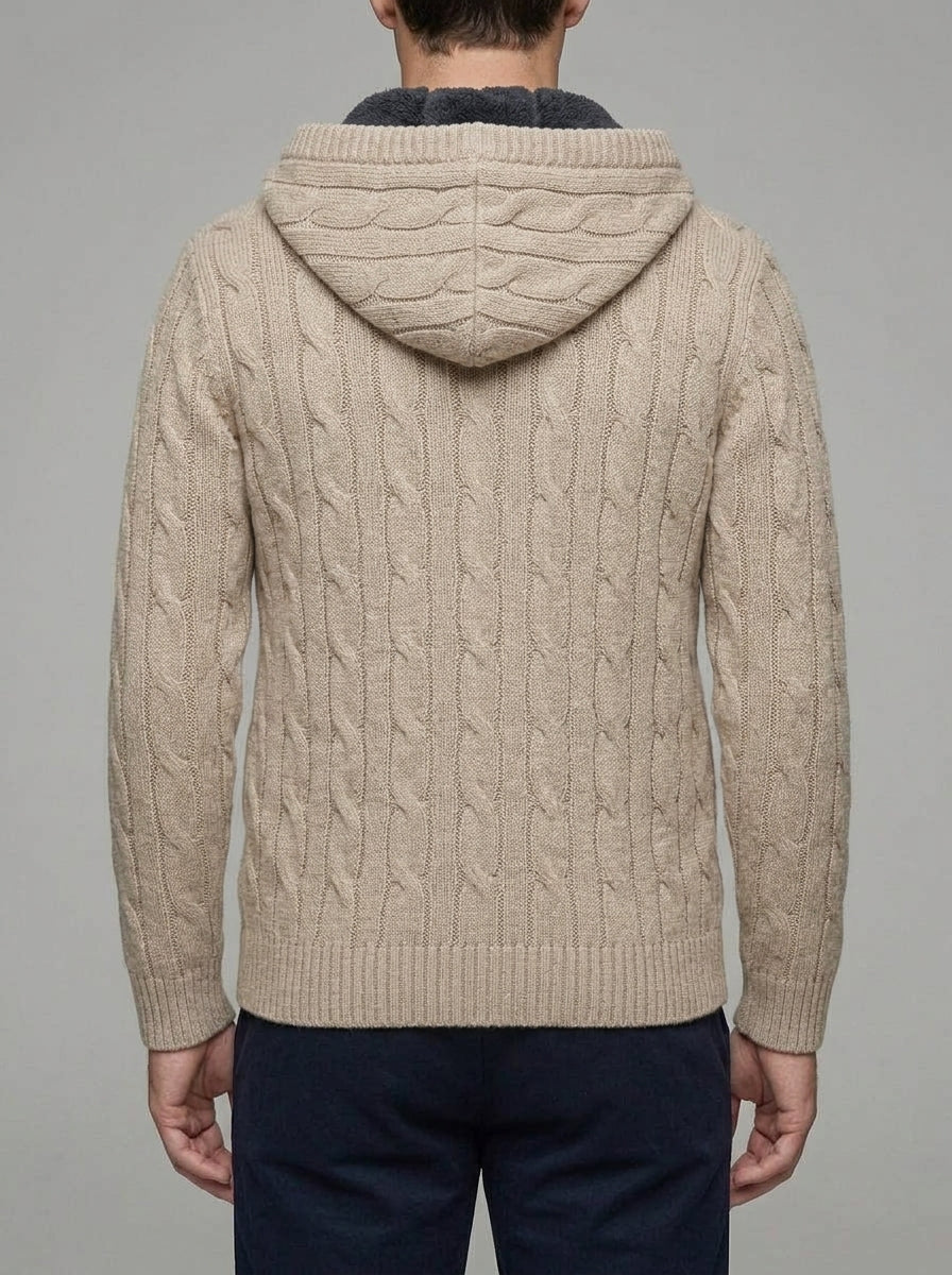 Men's Wool-Feel Zip Jumper - Fleece-Lined Knitted Pullover