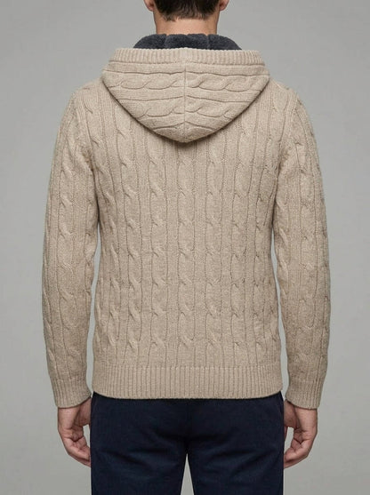 Men's Wool-Feel Zip Jumper - Fleece-Lined Knitted Pullover