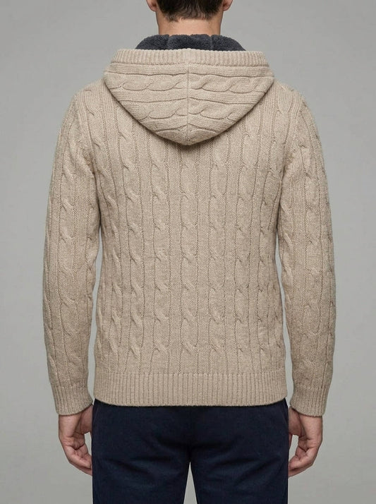 Men's Wool-Feel Zip Jumper - Fleece-Lined Knitted Pullover