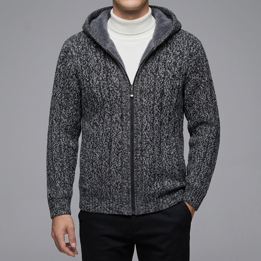 Men's Wool-Feel Zip Jumper - Fleece-Lined Knitted Pullover