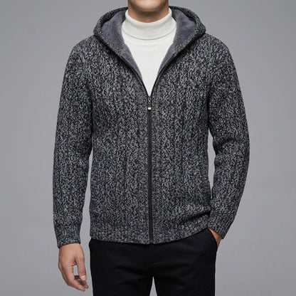 Men's Wool-Feel Zip Jumper - Fleece-Lined Knitted Pullover