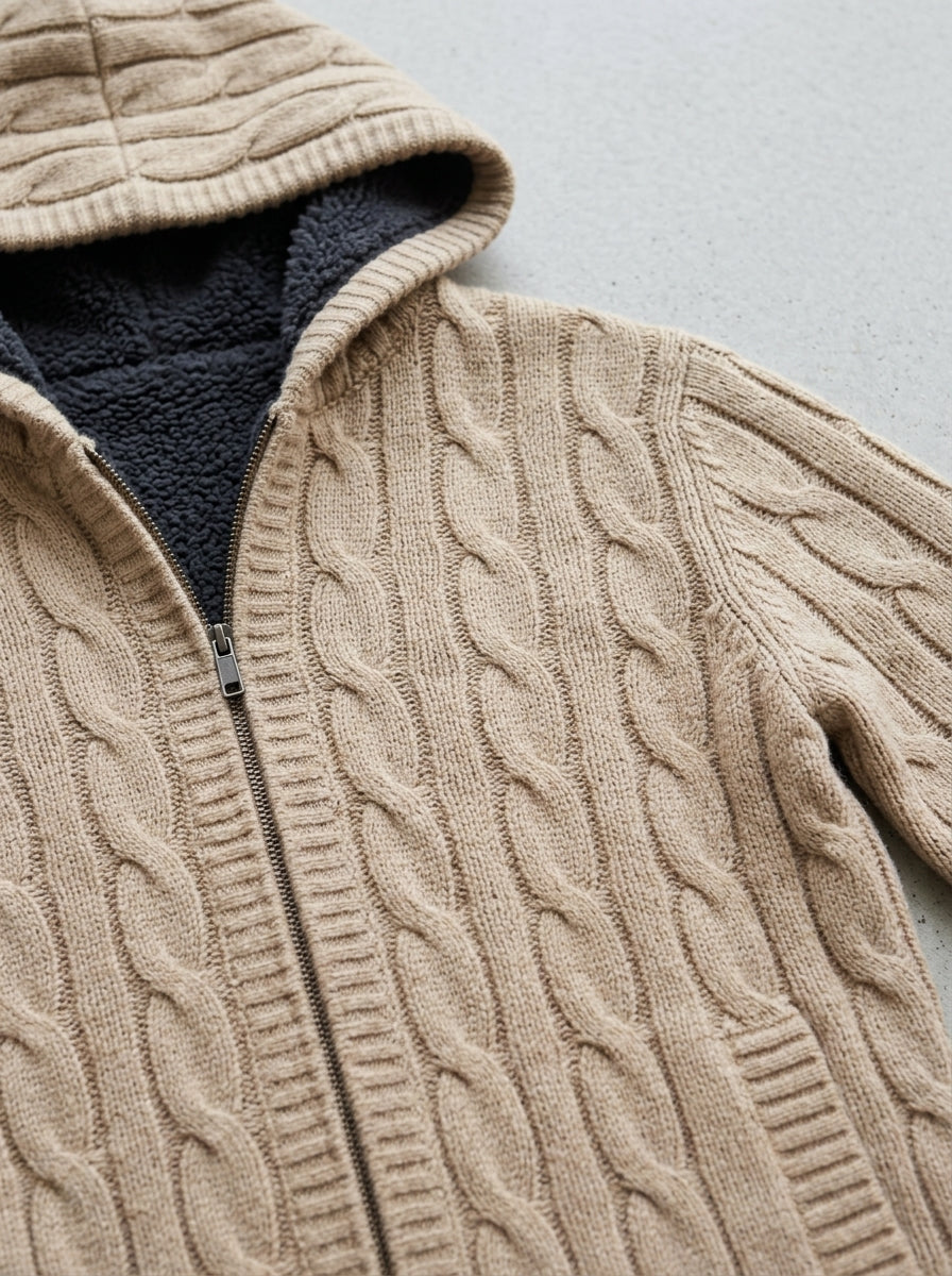Men's Wool-Feel Zip Jumper - Fleece-Lined Knitted Pullover