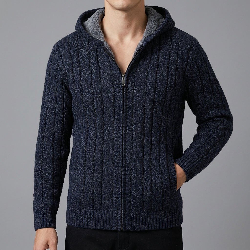 Men's Wool-Feel Zip Jumper - Fleece-Lined Knitted Pullover