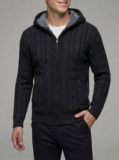 Men's Wool-Feel Zip Jumper - Fleece-Lined Knitted Pullover