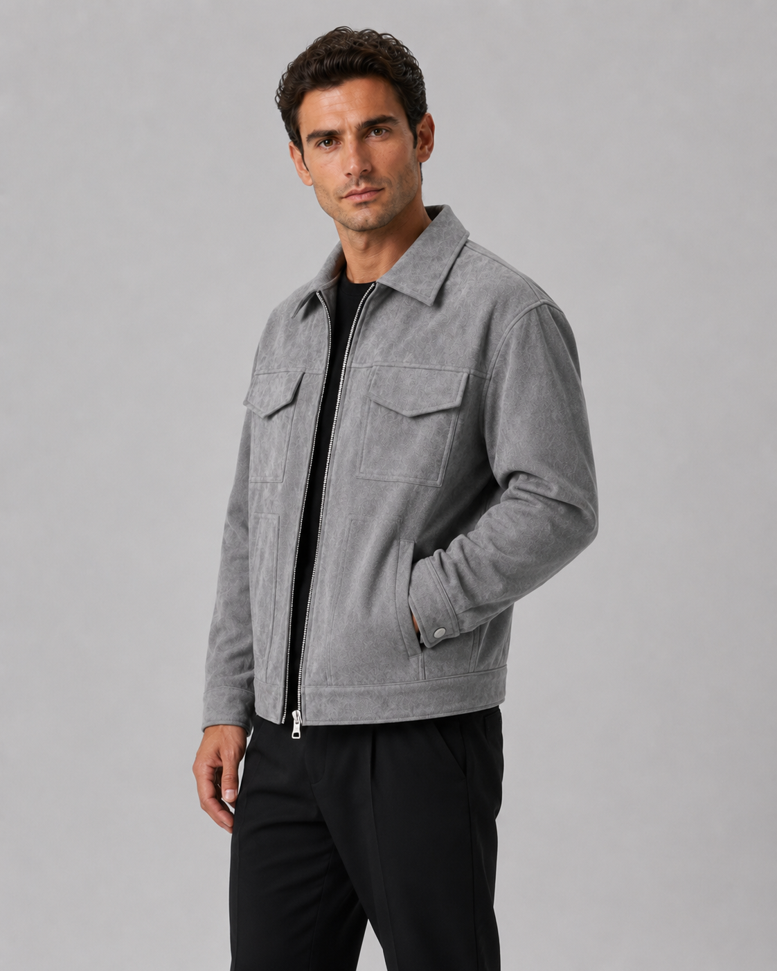 Men's Suede-Look Utility Zip Jacket