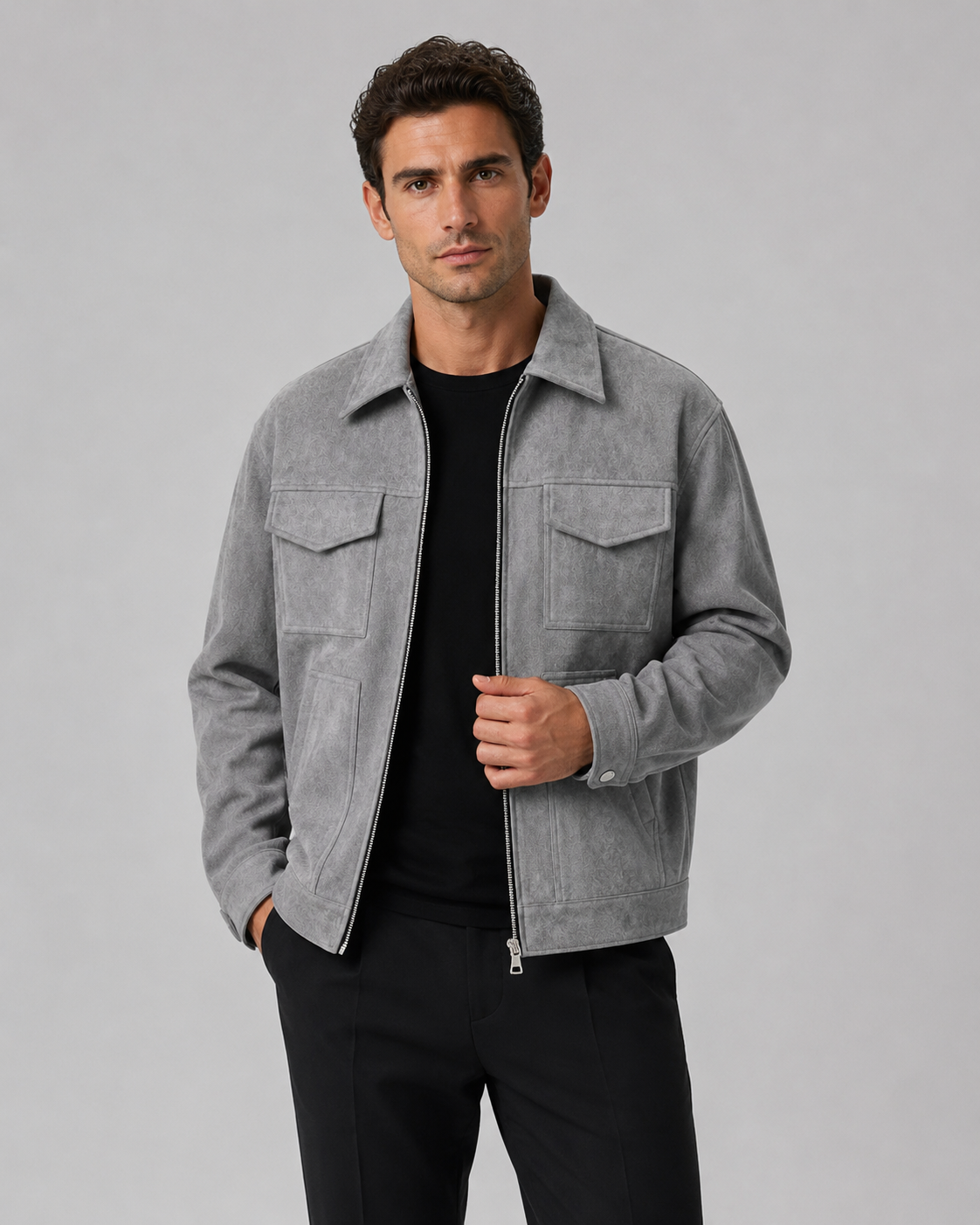 Men's Suede-Look Utility Zip Jacket