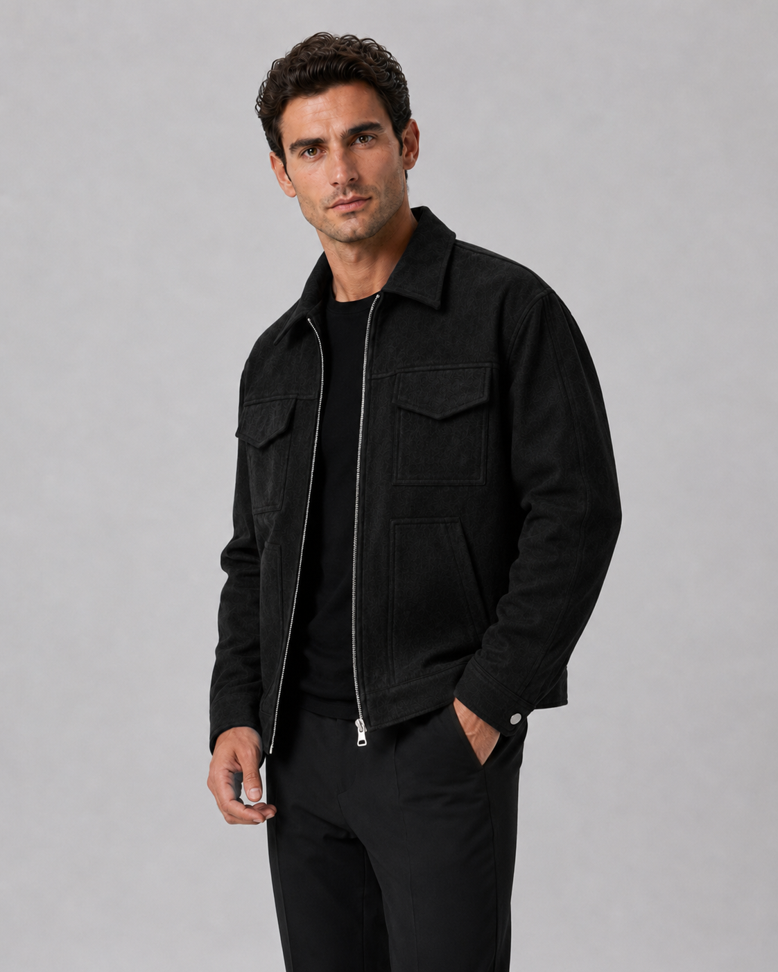 Men's Suede-Look Utility Zip Jacket