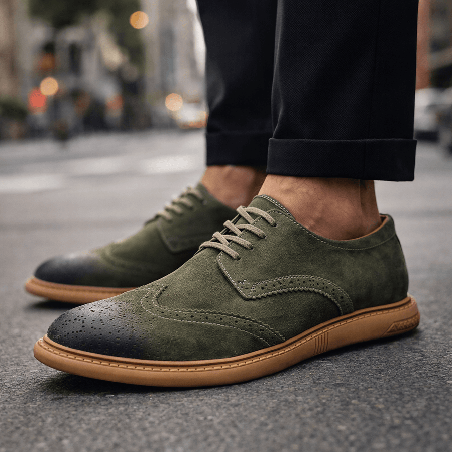 Men's Suede Wingtip Brogue Lace-Up Shoes