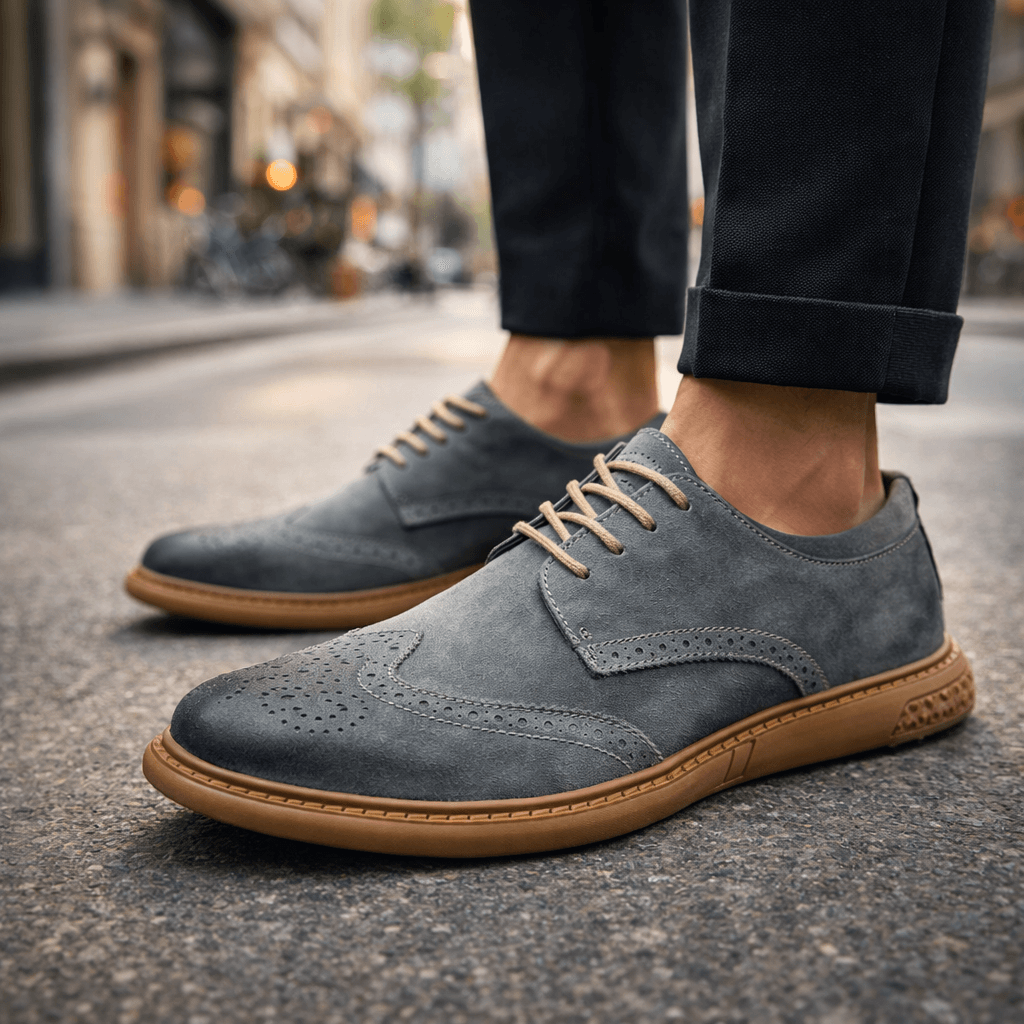 Men's Suede Wingtip Brogue Lace-Up Shoes