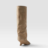 Women's Knee-High Boots with Peep Toe - Sculpted Heel Dress Boots