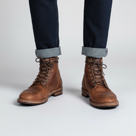 Men's Retro Cap Toe Lace-Up Ankle Boots