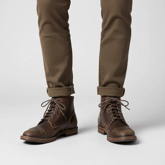 Men's Retro Cap Toe Lace-Up Ankle Boots