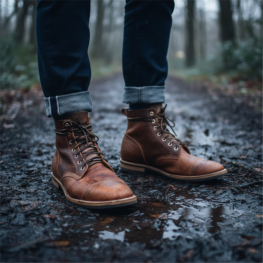 Men's Retro Cap Toe Lace-Up Ankle Boots