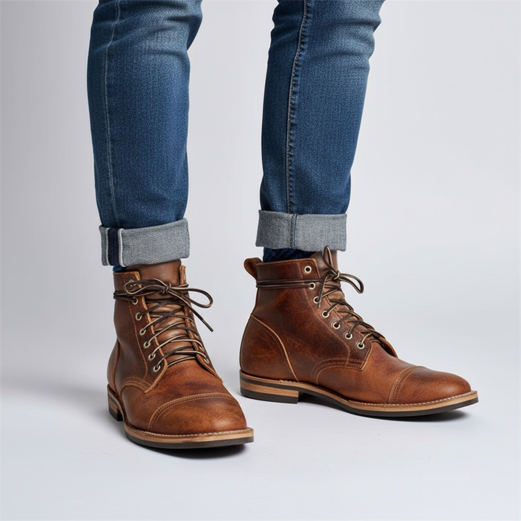 Men's Retro Cap Toe Lace-Up Ankle Boots
