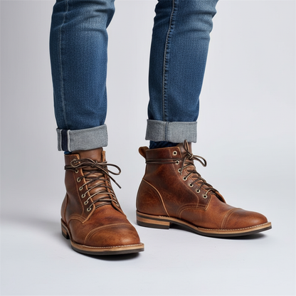 Men's Retro Cap Toe Lace-Up Ankle Boots