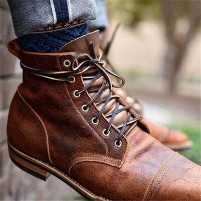 Men's Retro Cap Toe Lace-Up Ankle Boots