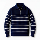 Men's Striped Zip-Neck Jumper - Ribbed Hem and Cuffs Knitwear