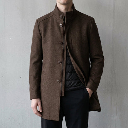 Men's Wool-Blend Longline Overcoat – Single Breasted Tailored Coat