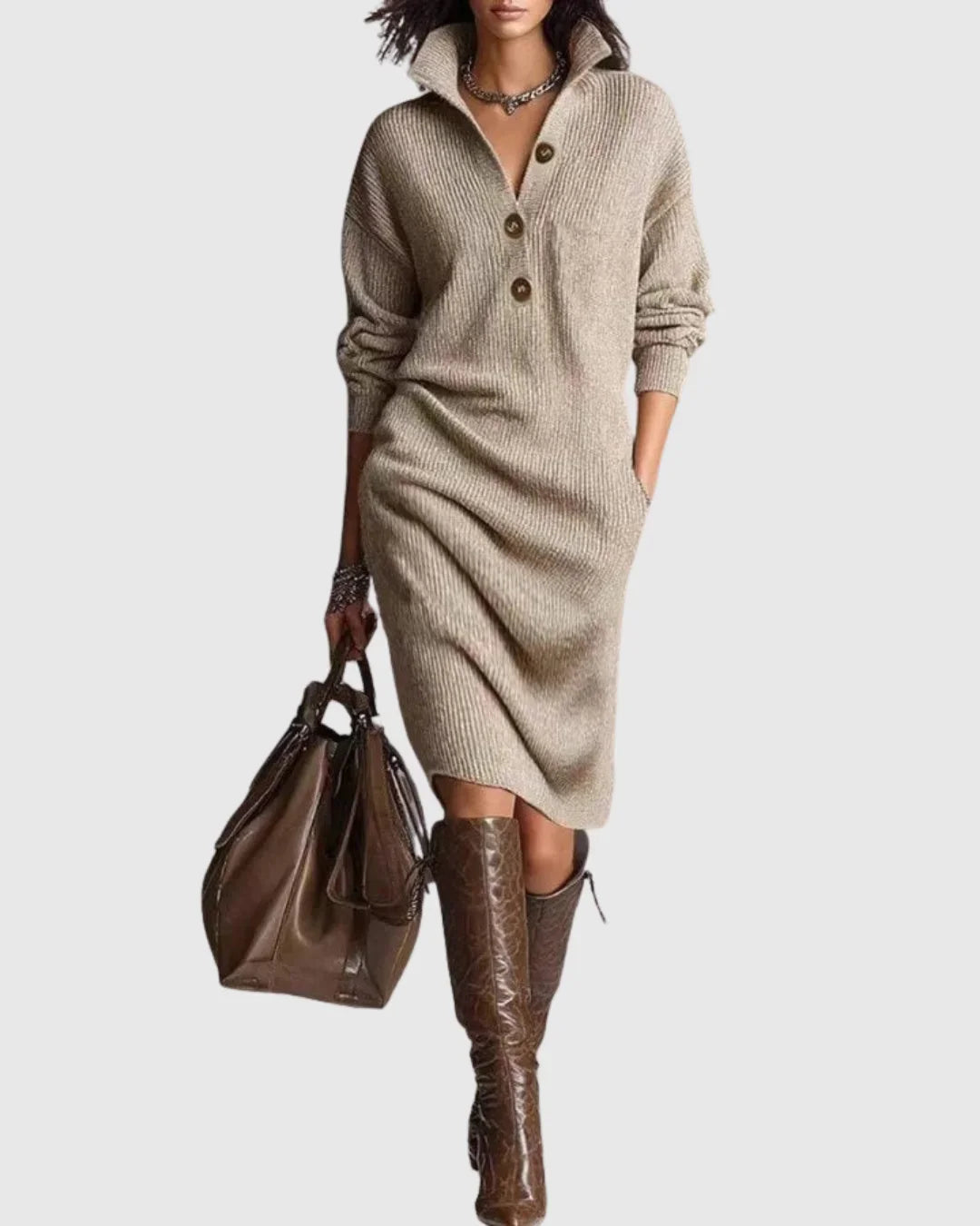 Pure wool winter knit midi dress