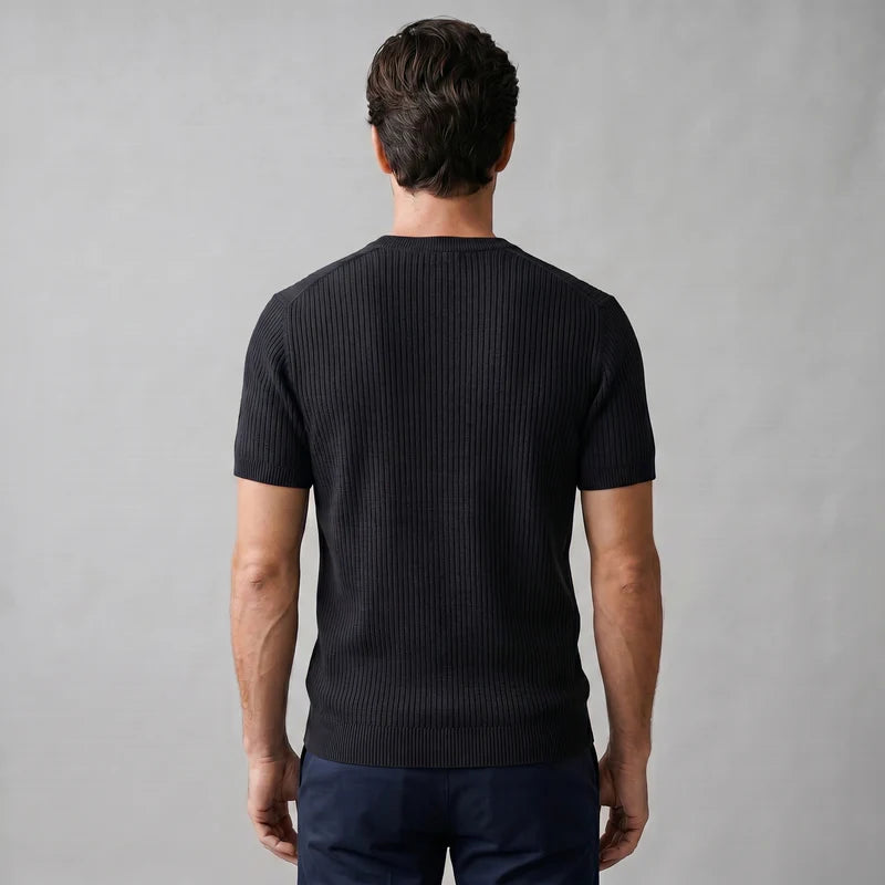 T-shirt tricoté côtelé pour hommes décontracté à col rond