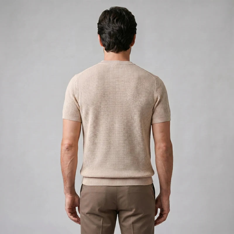 T-shirt tricoté côtelé pour hommes décontracté à col rond