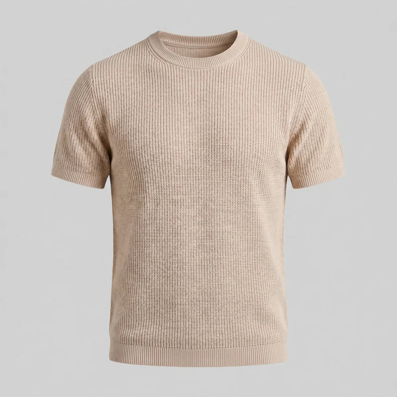 T-shirt tricoté côtelé pour hommes décontracté à col rond