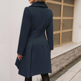 Women's Double-Breasted Flared Coat - Wool-Blend Notch Lapel Longline