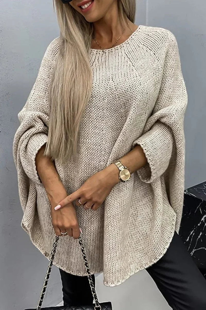 Women's Oversized Batwing-Sleeve Crewneck Knit Sweater