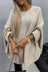 Women's Oversized Batwing-Sleeve Crewneck Knit Sweater