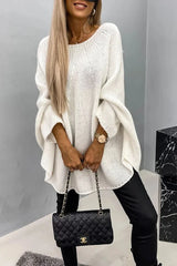 Women's Oversized Batwing-Sleeve Crewneck Knit Sweater
