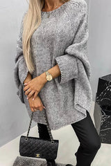 Women's Oversized Batwing-Sleeve Crewneck Knit Sweater