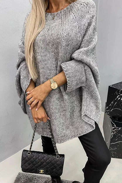 Women's Oversized Batwing-Sleeve Crewneck Knit Sweater