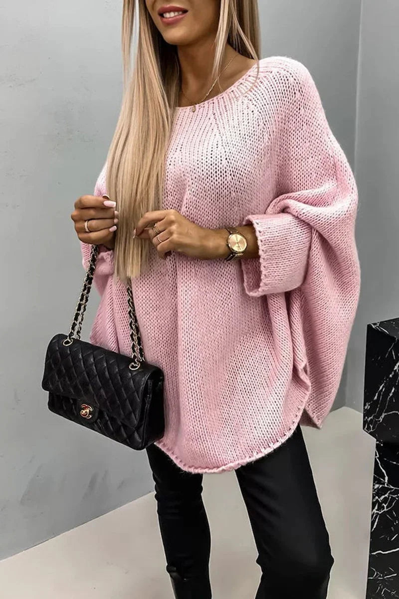 Women's Oversized Batwing-Sleeve Crewneck Knit Sweater