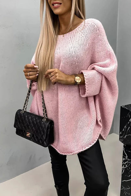 Women's Oversized Batwing-Sleeve Crewneck Knit Sweater