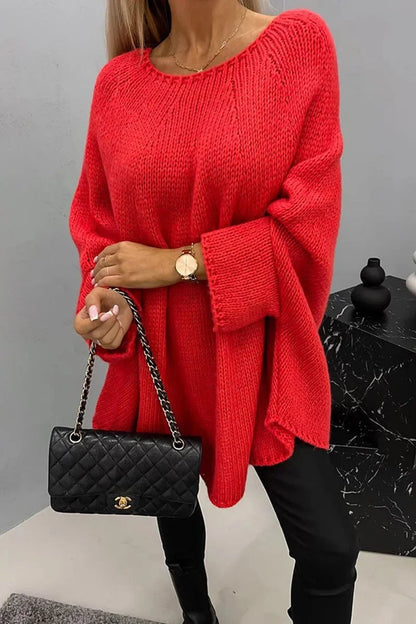 Women's Oversized Batwing-Sleeve Crewneck Knit Sweater
